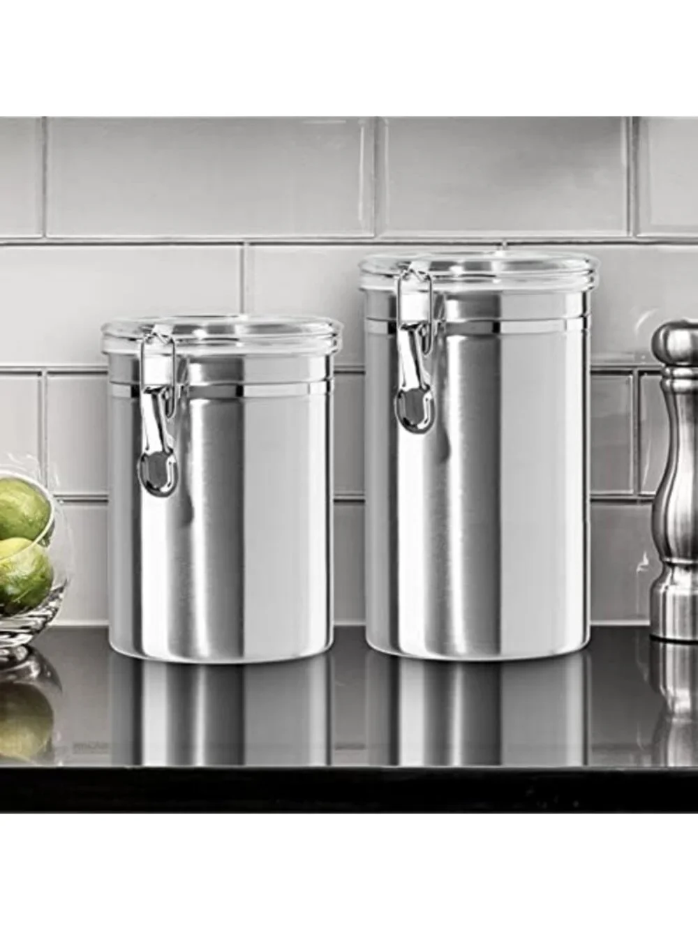 Airtight Stainless Steel Kitchen Canister 62oz - Clear Lid for Food & Pantry
